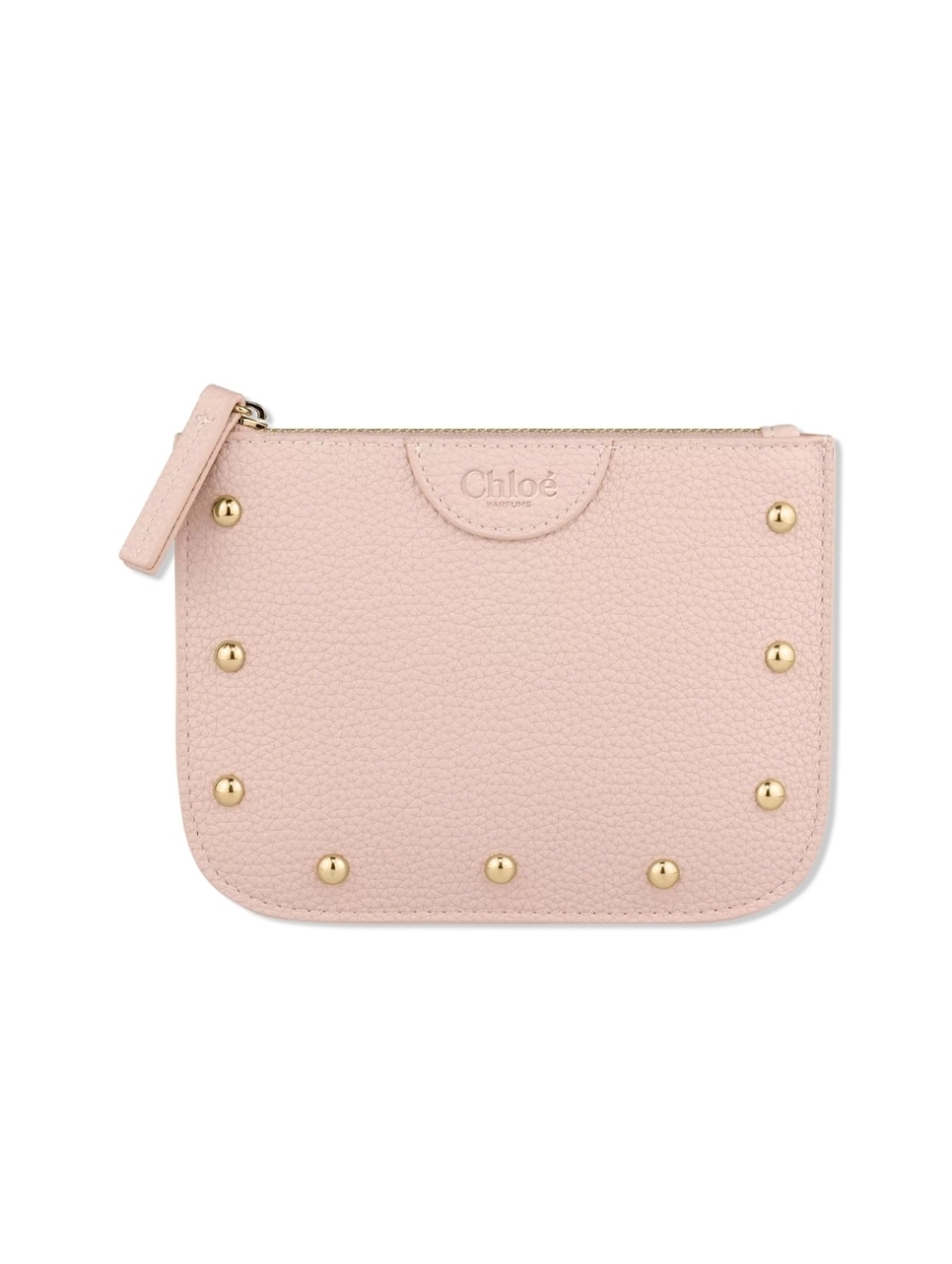 Chloe Blush Pinn Leather Clutch with Gold Studs Studded New